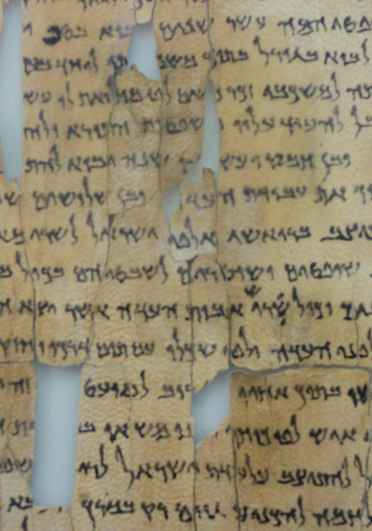 The so-called "Dead Sea Scrolls" are a set of ancient Jewish/Biblical documents discovered on the northwest shore of the Dead Sea between 1946 and 1956.  Most are in Israel today, but this (and others) are in Jordan since borders have shifted over the years.  Written in Hebrew, Aramaic and Greek, mostly on parchment, but with some written on papyrus and even copper, these manuscripts generally date between 150 BC and 70 AD.  Many scholars believe therw were buried just before the Romans put down the "Jewish rebellion" that ran from about 67 to 73 AD.  The scrolls are traditionally identified with the ancient Jewish sect called the Essenes, but scholars debate that.  In fact, many of the scrolls were declared "state secrets" when they were found.  It is sort of strange to think that something written over 2,000 years ago could still represent a national security risk today.